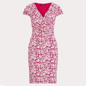 NWT Ralph Lauren Cream and Berry Floral Jersey Faux Wrap Dress Women’s Sz 16